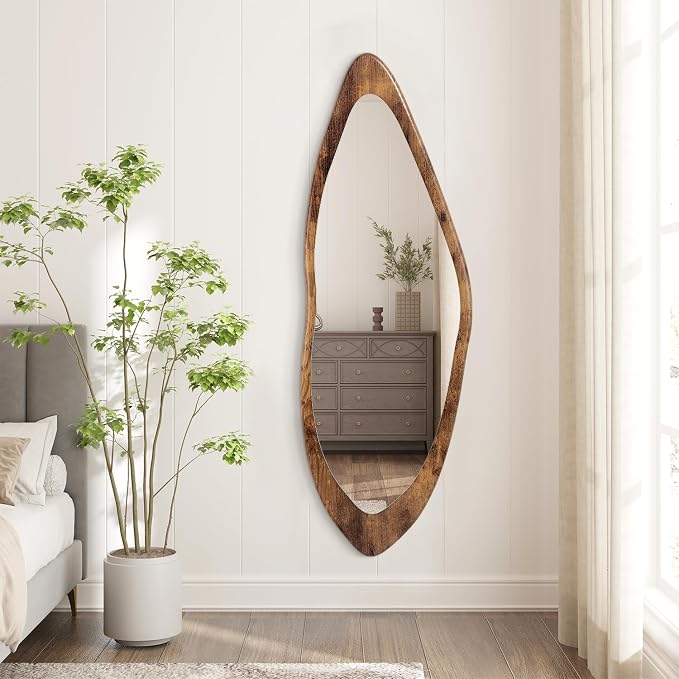 AAZZKANG Large Mirror with Wood Framed 47"x16" Retro Irregular Wall Mirrors Full Length Asymmetrical for Bedroom Living Room Entryway Dressing Room
