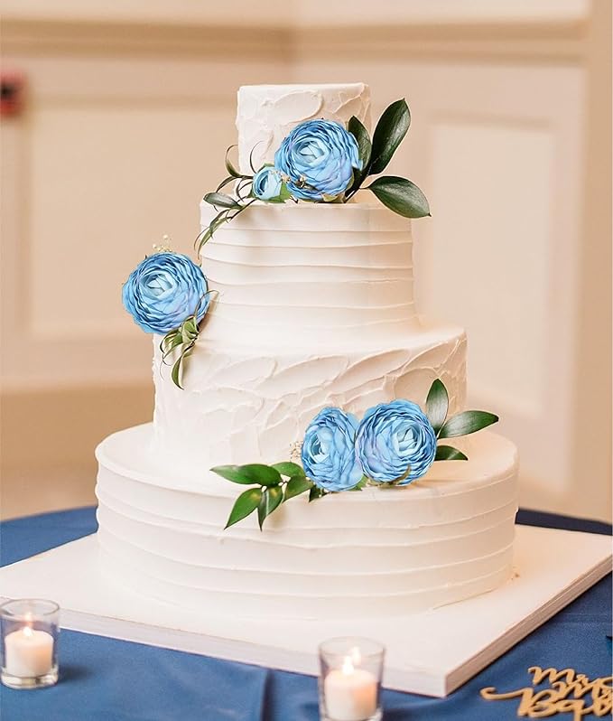 Blue Ranunculus Artificial Flowers 3PCS 18 Heads Faux Silk Peonies with Stems Real Look Faux Ranunculus for Centerpieces Arrangements Wedding Party Home Decoration(Blue)