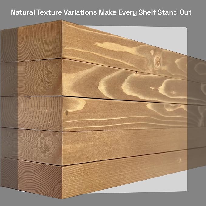 BAOBAB WORKSHOP Natural Wood Floating Shelves for Wall 16 inch - Floating Wall Shelves for Kitchen Bedroom - Wooden Bathroom Shelves - Floating Shelf - Oak Finish, 16W x 6.7D, Set of 2