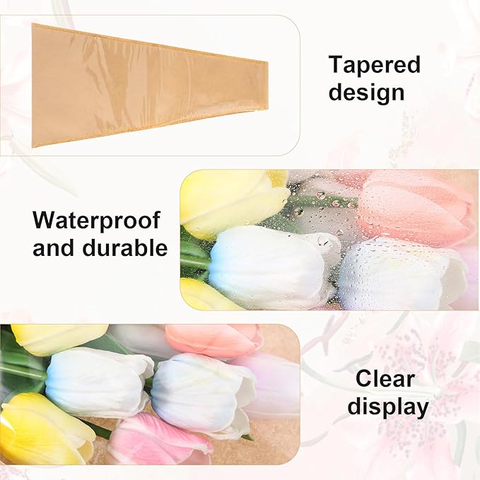 100 Pcs Flower Bags for Bouquets, Clear Bouquet Wrapping Paper, Kraft Flower Wrapping Paper for Florist Supplies Wedding Birthday Graduation Anniversary Mother's Day Gifts, 9.4x3.5x17.7 Inch