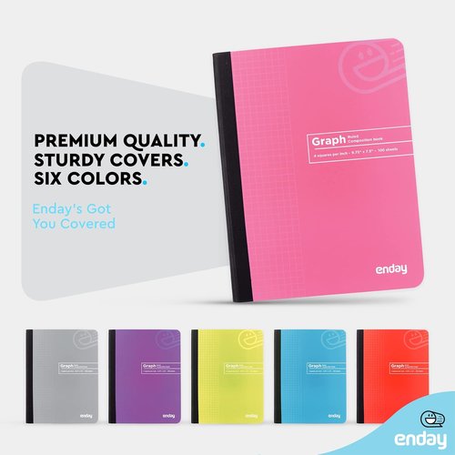 Enday Graph Paper Composition Notebook - Premium Quad Ruled, 4 Squares Per Inch | 100 Sheets, Pink & Yellow (2 Pack)