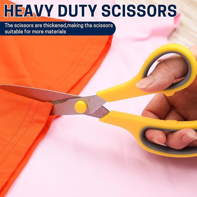 BURVAGY 8" Multipurpose Scissor Bulk 48 Pack, Comfort Grip Handles Ultra Sharp Blade Shears Stainless Steel Scissors for Office Home, All Purpose Scissors