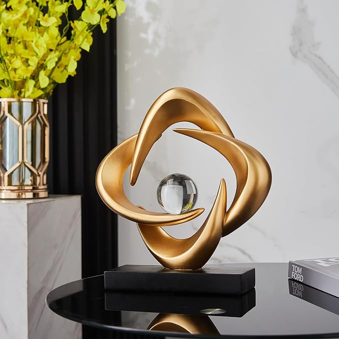 FJS Abstract Art Statues for Home Decor, White 4 Pointed Star Sculpture, 10.8" H Modern Coffee Table Bookshelf Decor Accents, Decorations for Living Room Dining Room Office Hotel (Gold)