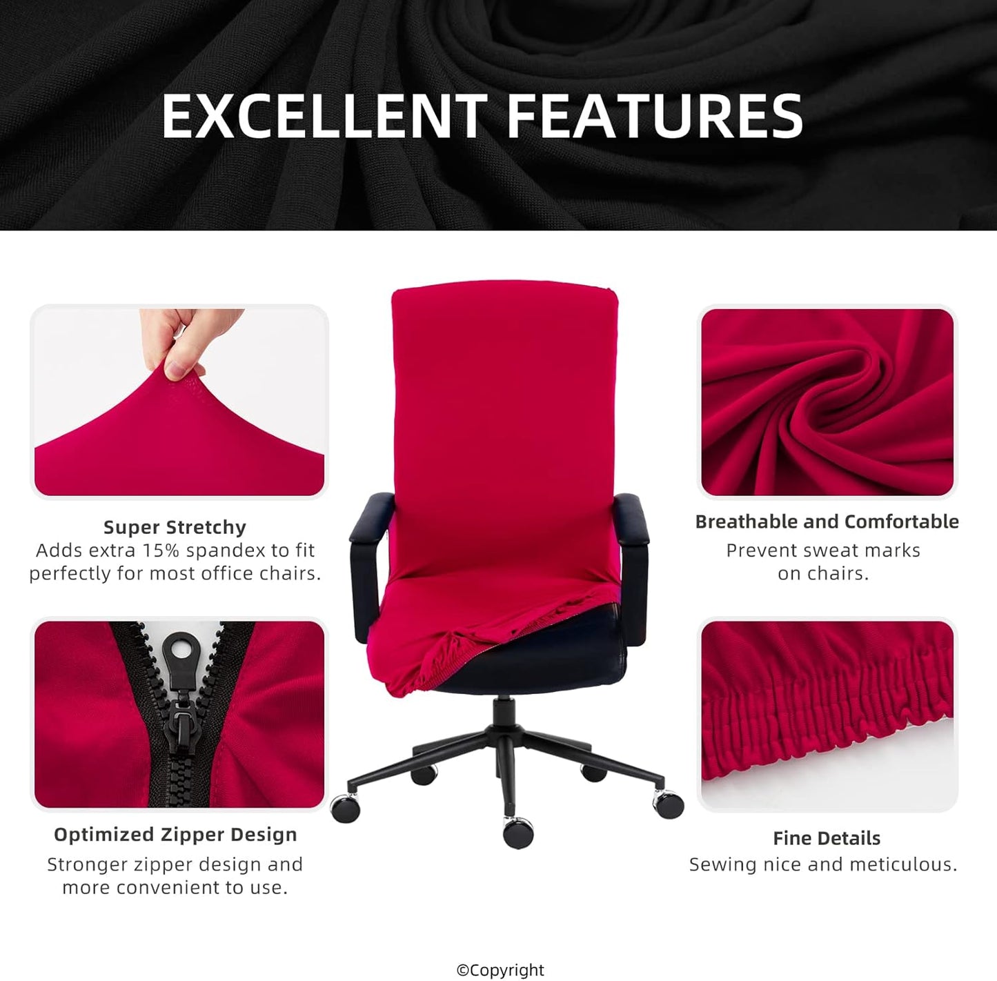 Skiennix Elastic Computer Chair Cover - Durable Zipper, Washable & Protective | Universal Fit for Pets