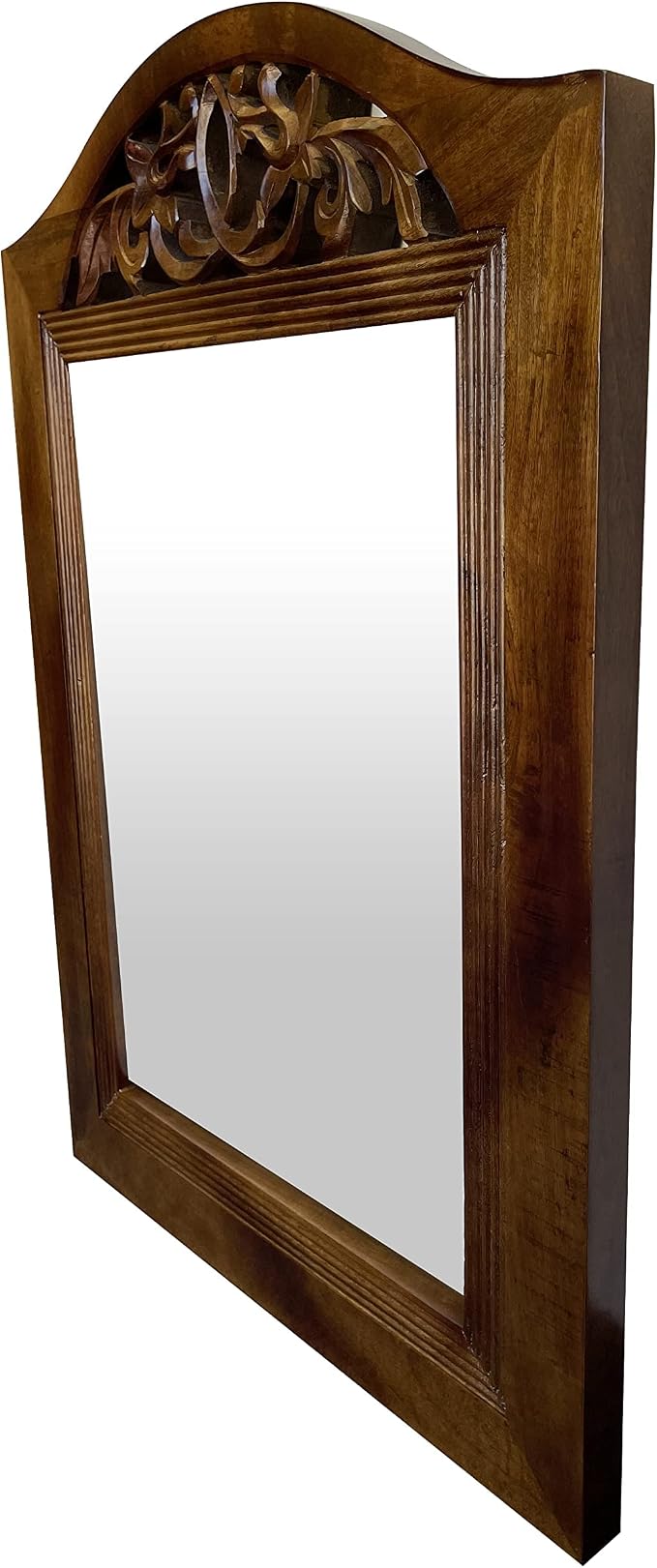 Wooden Wall Mirror, Rustic Wood Frame Mirror for Bathroom, Farmhouse, Bedroom, Entryway and Living Room, Modern Hanging Decorative Wall Mirror (Brown in Arch Shape)