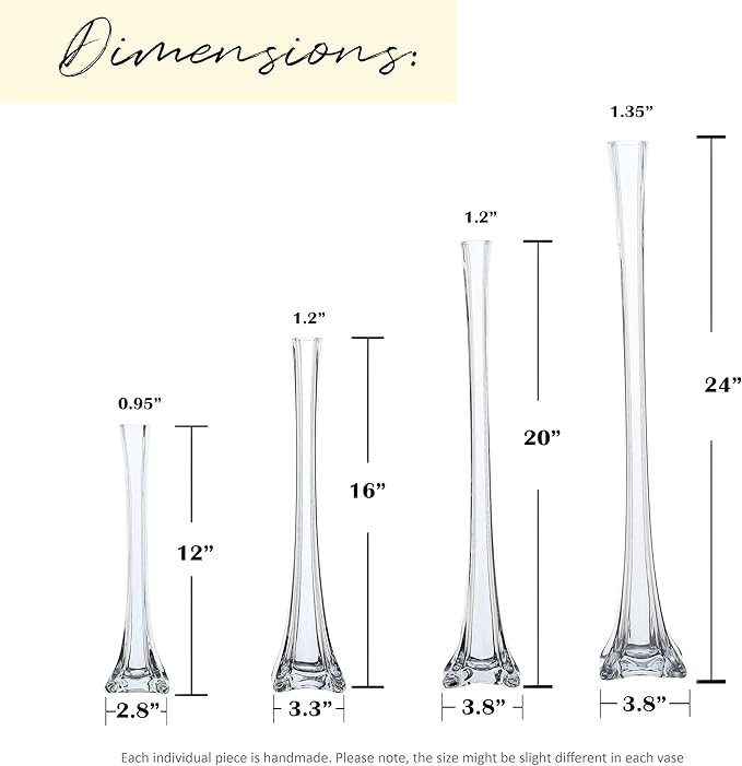 Craft And Party, Pack of 12, Eiffel Tower Vases Centerpiece for Flower, Wedding, Decoration. (20", Clear)