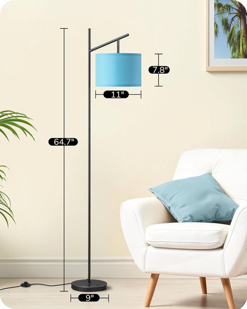 EDISHINE Modern Floor Lamp - 64.7" Minimalist Standing Design with Adjustable Linen Shade & 3 Color Temperatures - Blue