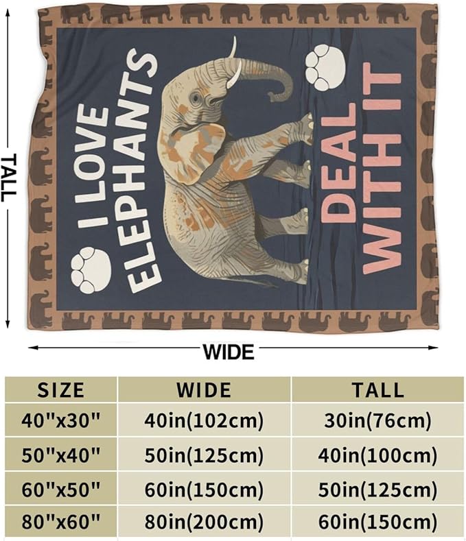 Elephant Blanket Elephants Throw Blanket Animal Soft Cozy Fleece Fuzzy Stuffed Plush Flannel Gifts for Girls Women Boys Kids Adults 50"X60"