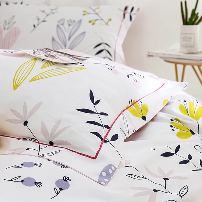 HighBuy Pink Floral Comforter Set Full Size Cottagecore Botanical Flower Comforters Boho Bedding Set 3 Pieces with 2 Pillowcases,Kids Girls Comforter Set for Full Bed All Season,Ultra Soft