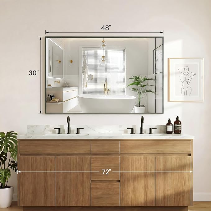 Sweetcrispy Bathroom Mirror for Over Sink, 30" x 48" Rectangle Wall Mount Mirrors with Metal Frame, Modern Vanity Mirror with Tempered Glass, for Home Decor, Anti-Rust, Black