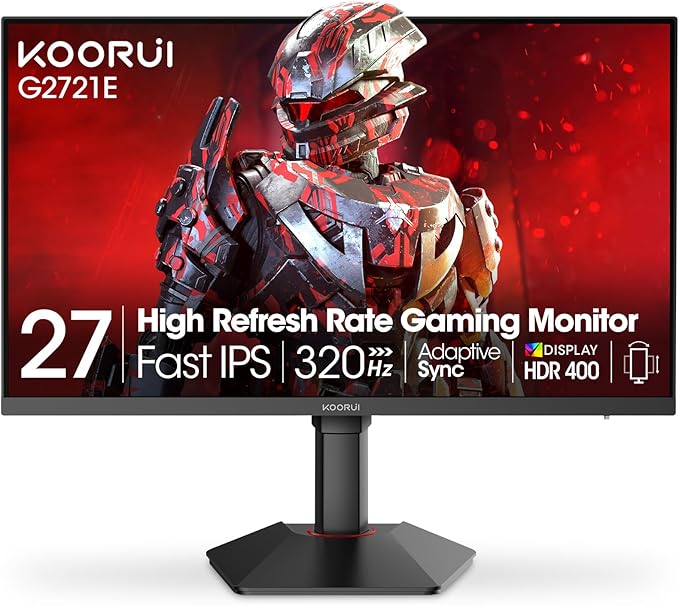 KOORUI Gaming Monitor, 27" Fast IPS Computer Monitor, 320Hz QHD HDR400 Display, PIP/PBP Mode 1ms PC Screen, 98% DCI-P3 Color Gamut, Adaptive Sync, VESA Mountable, HDMI 2.0, DP 1.4, G2721E