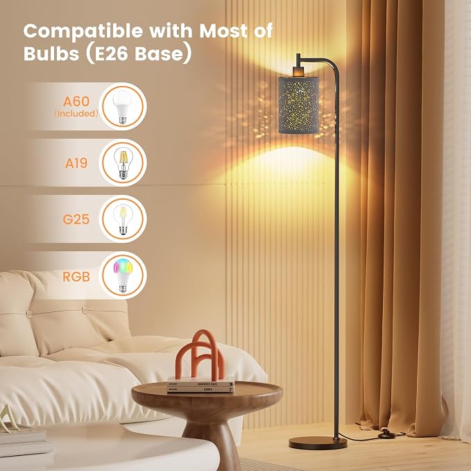SIBRILLE Floor Lamp with Linen Shade, Dimmable Tall Standing Lamp with Remote Control & 3 Color Temperatures, Modern Floor Lamps for Living Room Bedroom Office Corner, 9W LED Bulb Included