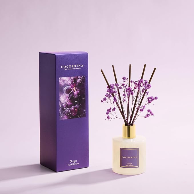 COCORRÍNA Reed Diffuser - Grape 6.7 fl oz Reed Diffuser with Sticks, Home Bedrrom Bathroom Shelf Decor