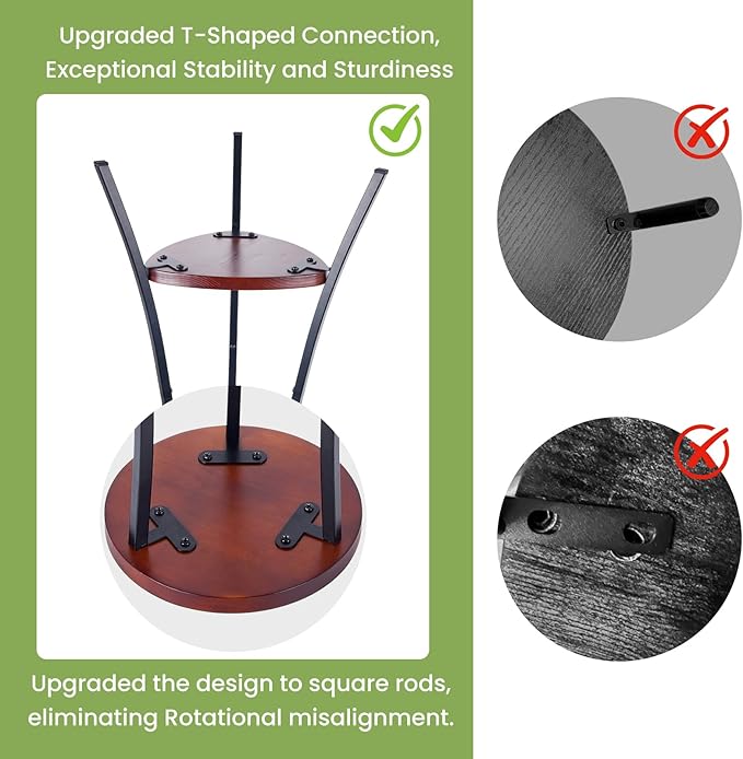 2-Tier Tall Plant Stand Indoor Outdoor, Round Wooden Corner Plant Shelf with Walnut Panel & Black Metal Frame, Modern Flower Pot Holder Rack for Living Room, Balcony, Patio Decor