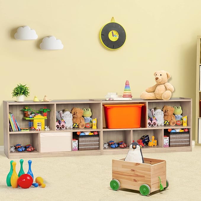 KOTEK Kids Storage Organizer, 5 Cubby Kids Bookshelf, Wooden 2-Layer Bookcase Storage Cabinet, Toy Shelf for Daycare, Nursery, School Classroom, Playroom, Living Room & Bedroom (Natural, 5 Cubes)