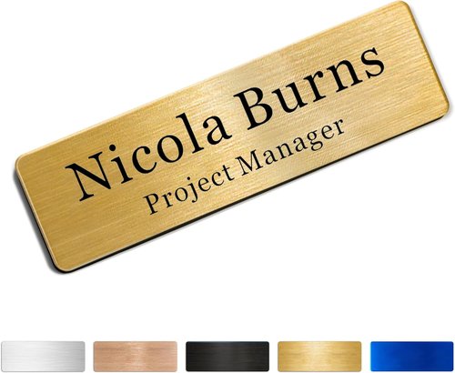 EDSG Custom Magnetic Name Tags - Personalized Metal Name Badge Pin with Strong Magnetic Backing | 1" x 3" Engraved Tag in Gold