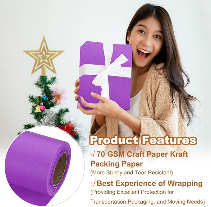 PATIKIL Wrapping Paper, 15" x 300"(25') 70 GSM Craft Paper Roll Kraft Packing Paper for Poster Bulletin Board, Gift Wrapping, Dark Purple