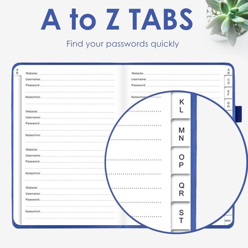 Elegant Password Book - Hardcover Organizer with Alphabetical Tabs & Back Pocket | 5.2" x 7.6" (Royal Blue)