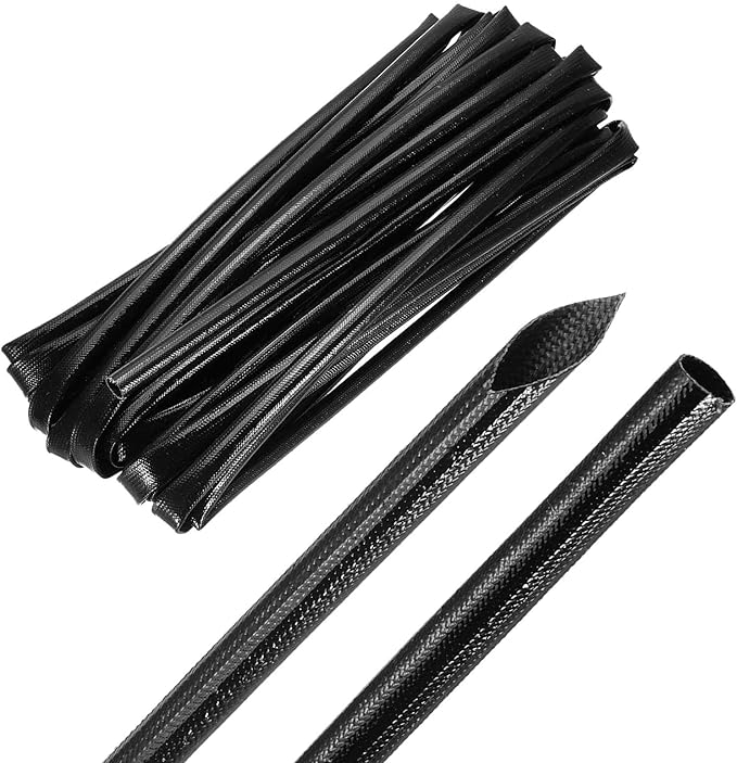 MECCANIXITY 30ft Braided Cable Sleeve, 5/16" ID 200C High Temperature 1500V Fiberglass Wire Insulation Cord Protector Organizer Wires Management for Motor Engine Fuel Line, Black