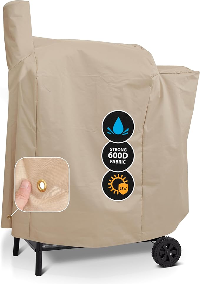 Grillman Grill Cover for Traeger Pro Series 575/22 - Wind and Waterproof Solution-Dyed Fabric - Smooth Sewing Thread with Dark Line Inside - Tan - Traeger Grill Cover