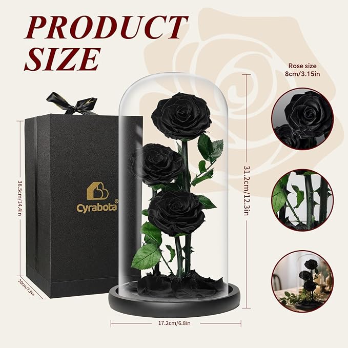Glass Rose Preserved Flowers, 12.3inch Forever Roses Gift, Flowers for Delivery, Long Lasting Eternal Flower Rose Gifts for Women Mom Wife Girlfriend Grandma Black