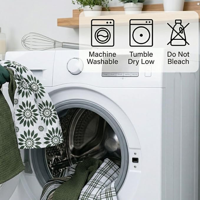 WeWove Assorted Kitchen Towels Set of 5-100% Cotton Dish Cloths Towels with Hanging Loop - Soft Absorbent Washable Reusable for Kitchen Use - Quick Drying 16x26 inch Dish Towels Green