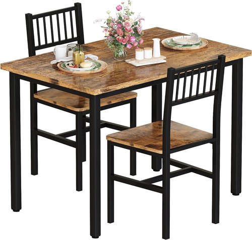 AWQM 3 Piece Dining Table Set - Compact Kitchen Table with 2 Chairs for Small Spaces | Brown