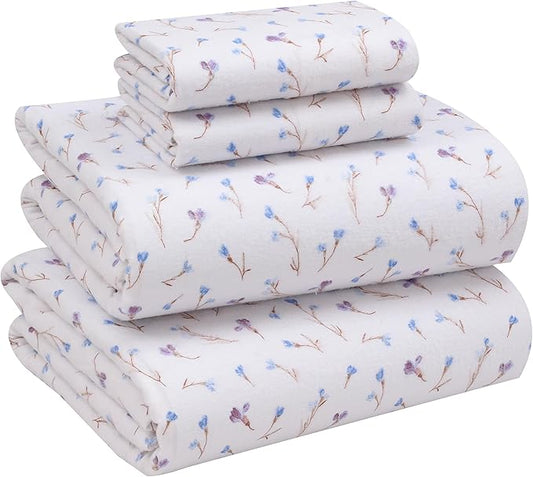 RUVANTI Flannel Sheets Queen Size - 100% Cotton Double Brushed Bed Sheets, Deep Pockets 16 Inches Queen Sheet Set, All Seasons Breathable & Extra Soft - Warm & Cozy, 4 Piece, Navlight