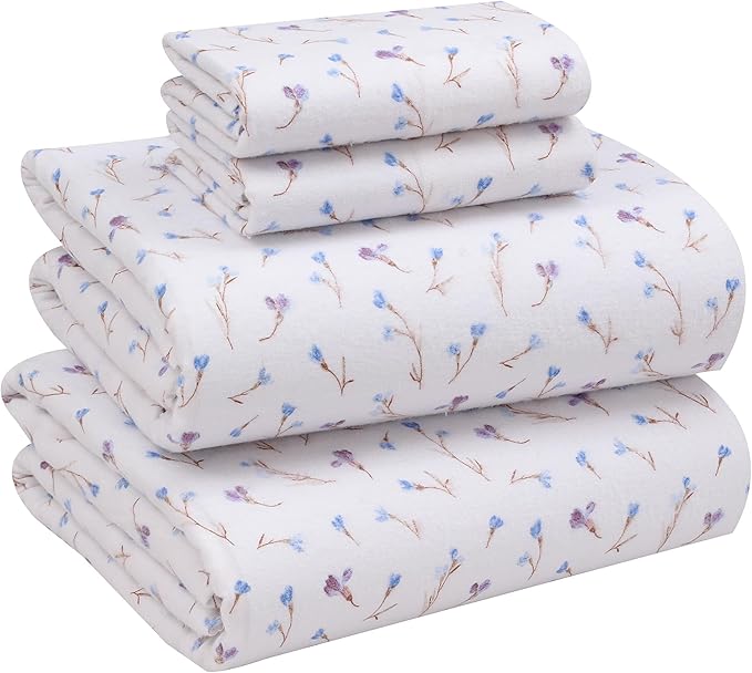 RUVANTI Flannel Sheets Full Size - 100% Cotton Double Brushed Bed Sheets Set, Deep Pockets 16 Inches, All Seasons Breathable & Extra Soft Full Sheets, Warm & Cozy, 4 Piece, Navlight