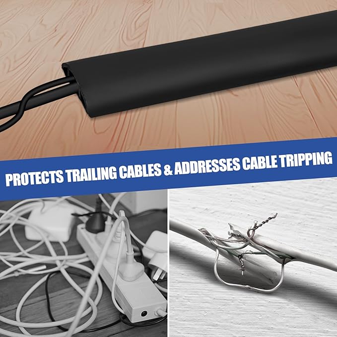 Floor Cord Cover Cavity 0.8"x0.37" Self Adhesive Cord Hider, 10FT Low Profile Cable Management, Extension Strip Protector for Wires, Prevent Cable Trips for Offices, Gyms, Exhibitions（Black）