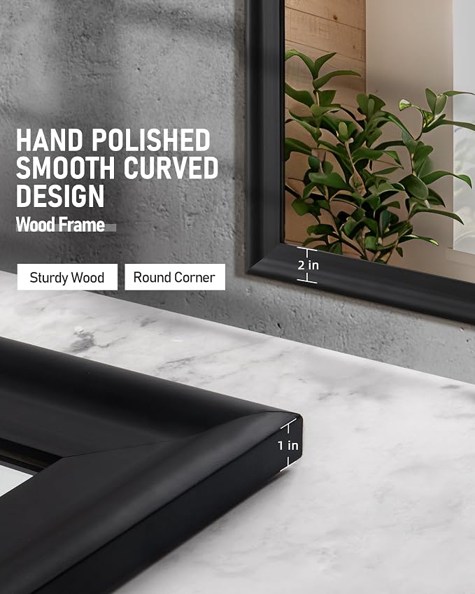 CULER Black Wood Wall Mirror for Bathroom,Rectangle 20 x 30 inch Hanging Vanity Mirrors with Wooden Frame for Living Room,Bedroom,Entryway