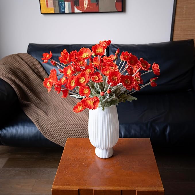 Artificial Flowers 6 Stems Poppy Silk Bouquet,for Wedding, Home, Party Decoration,Table Centerpiece Arrangement(Dark Orange)