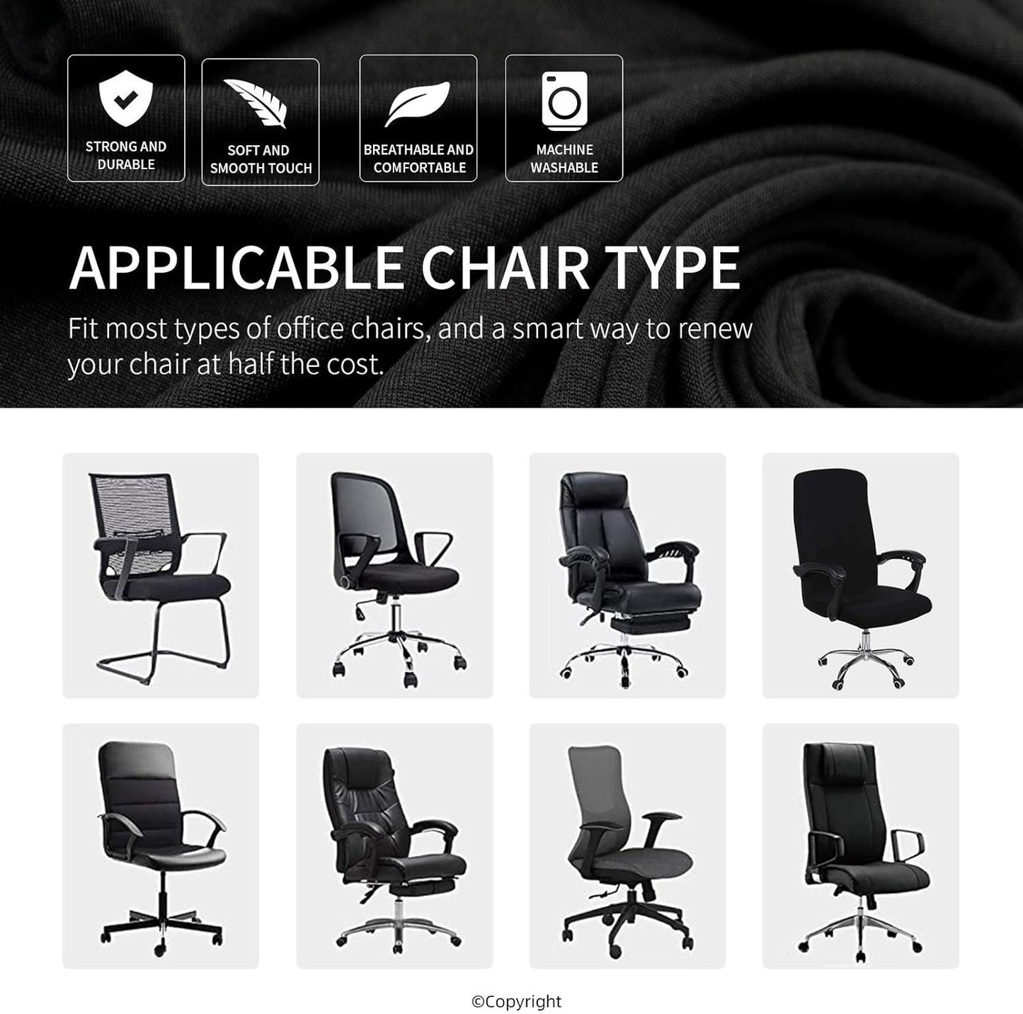 Skiennix Elastic Computer Chair Cover - Durable, Washable, Universal Fit | Soft Anti-Dust Protector for Pets