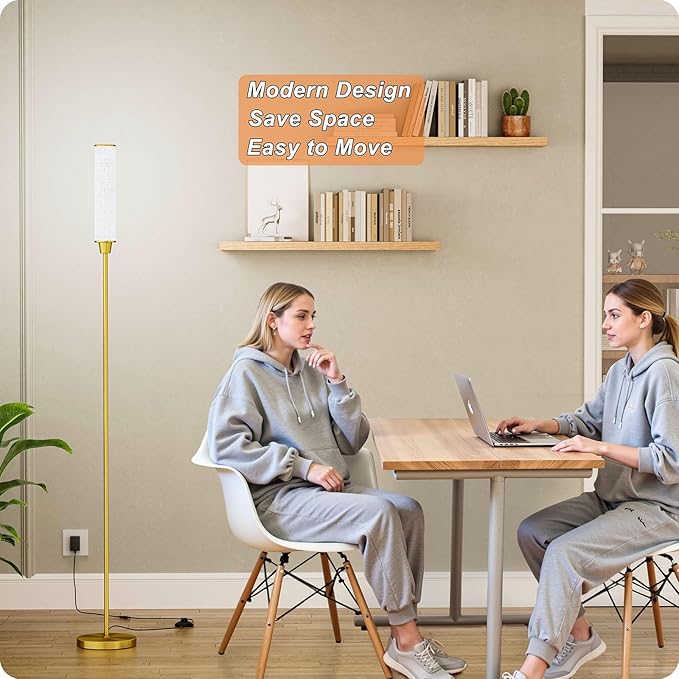 Nukanu Floor Lamp with Remote Control,Floor Lamps for Living Room/Bedroom/Office, Stepless Adjustable 3000K-6000K Colors and 10-100% Brightness,Standing Light with Foot Switch (brassgold+Beige Linen)