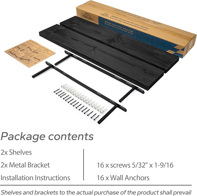 BGMG Wood Floating Shelves for Wall 30 inch Set of 2,Black Floating Shelves,Solid Wood Wall Mount Shelves for Bathroom Living Room Bedroom Kitchen Farmhouse -30x 6.7 x1.25 inch