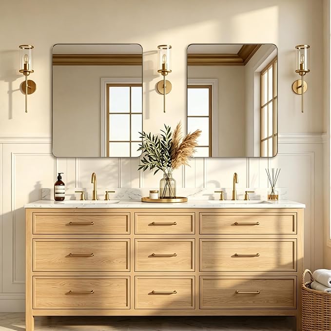 ANDY STAR Gold Bathroom Mirrors for Over Sink, 24x30 Inch Brushed Gold Wall Mirror, Rectangular Metal Framed Vanity Mirror -Modern Clean Design with Superior Stainless Steel Frame