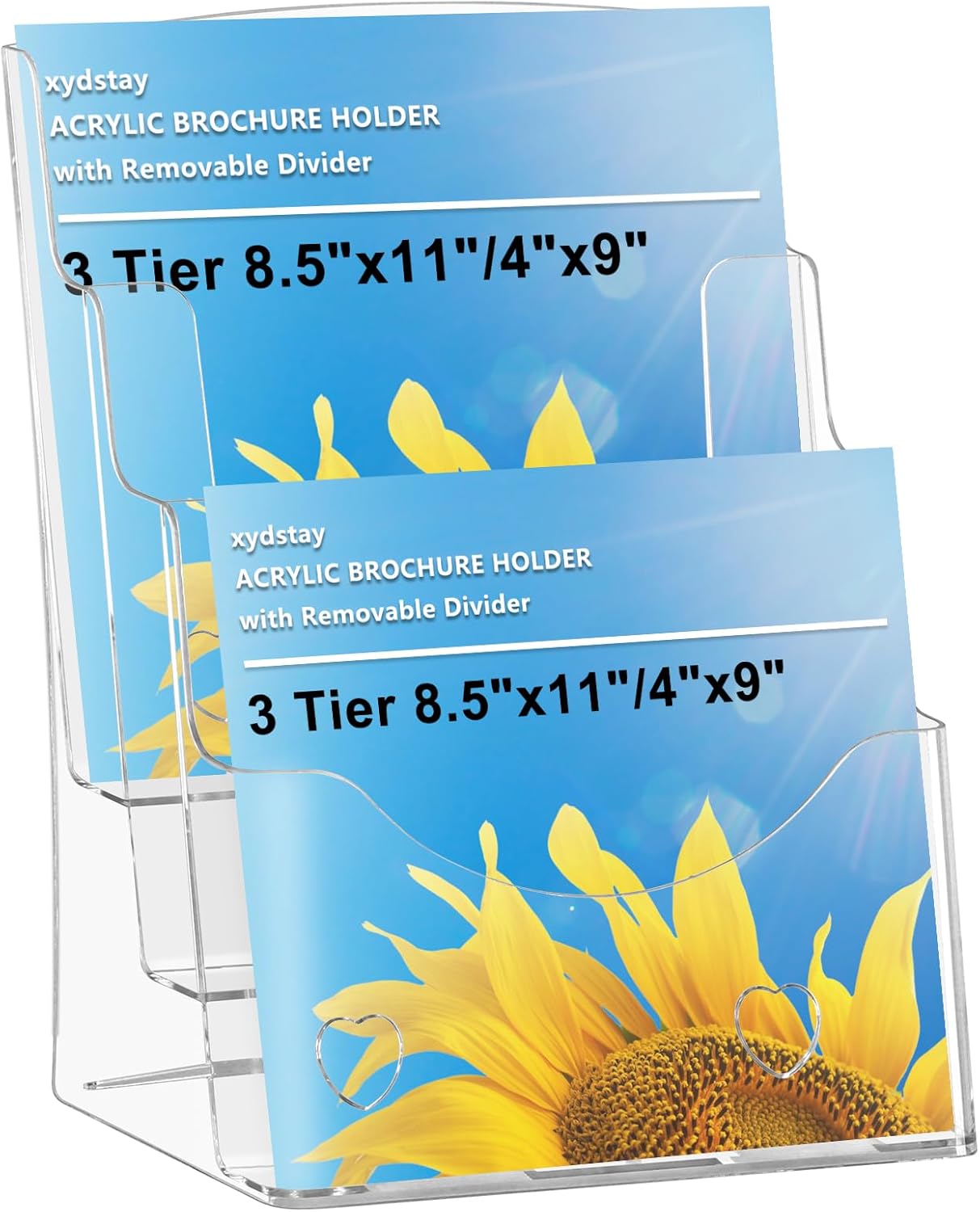 Xydstay Acrylic Brochure Holder - 3-Tier Clear Display Stand for 8.5x11 Inches | Slant Back Design