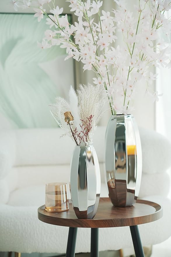 YcQuixoti Small Silver Prismatic Mirror 18/8 Stainless Steel Metal Vase Stands 9.13 inches Tall.Ideal for Dried Flower Arrangements Decor Gift for Spa Wedding Home or Votive Candle Candle Gardens