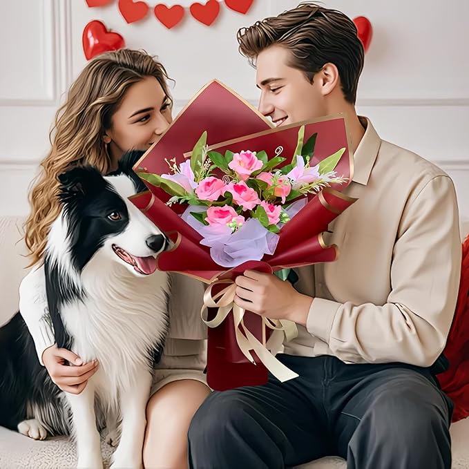DEWJDFSC 20 Sheets Flower Wrapping Paper,Waterproof Floral Korean Bouquet Wrapping Paper, Florist Supplies, Suitable for Flowers Gift Packaging (Red-2)