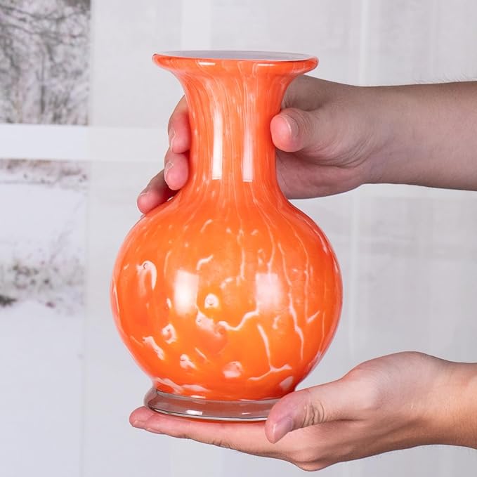 KAMMAK Colored Glass Vase, Beautiful Hand Blown Decorative Vase, Modern Art Vase for Flower Mantle Dining Table Centerpiece, Entryway Living Room Wedding Decoration, HR004