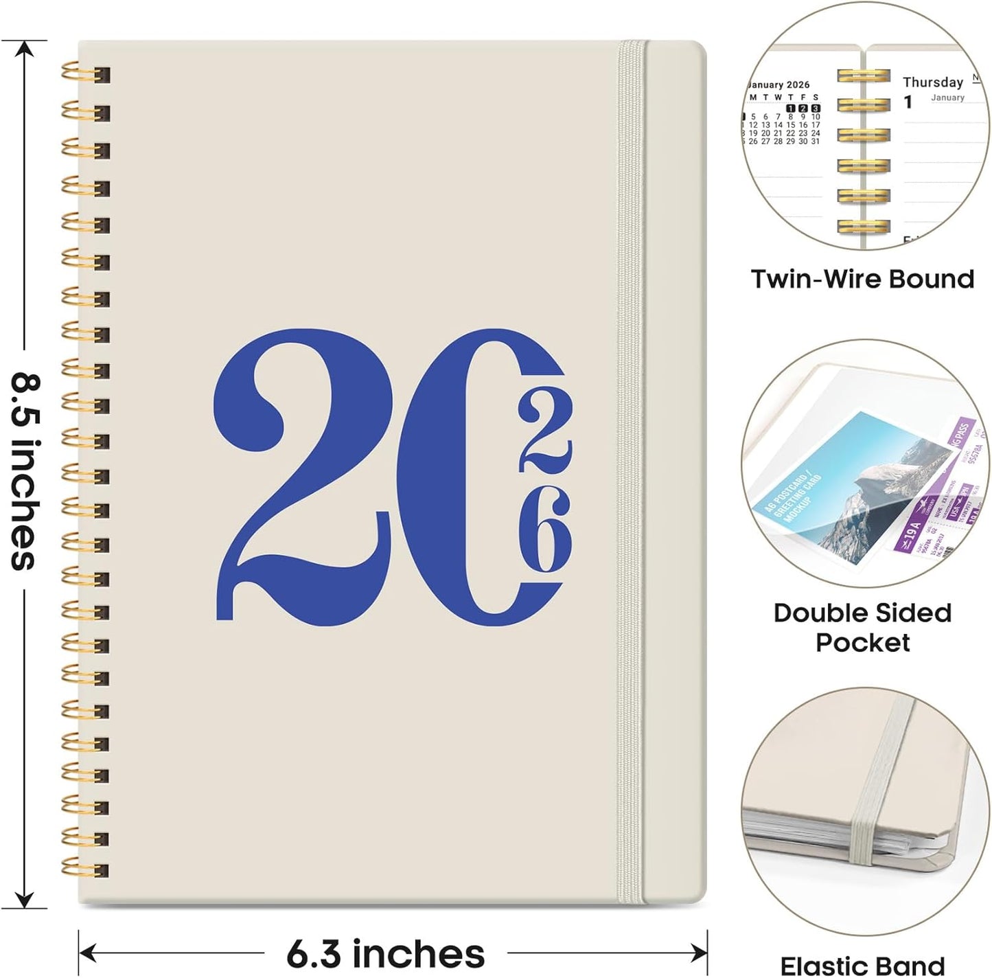 2026 Planner by [Brand Name] - Weekly & Monthly Calendar with Tabs, A5 Size (6.3" x 8.5"), Gray