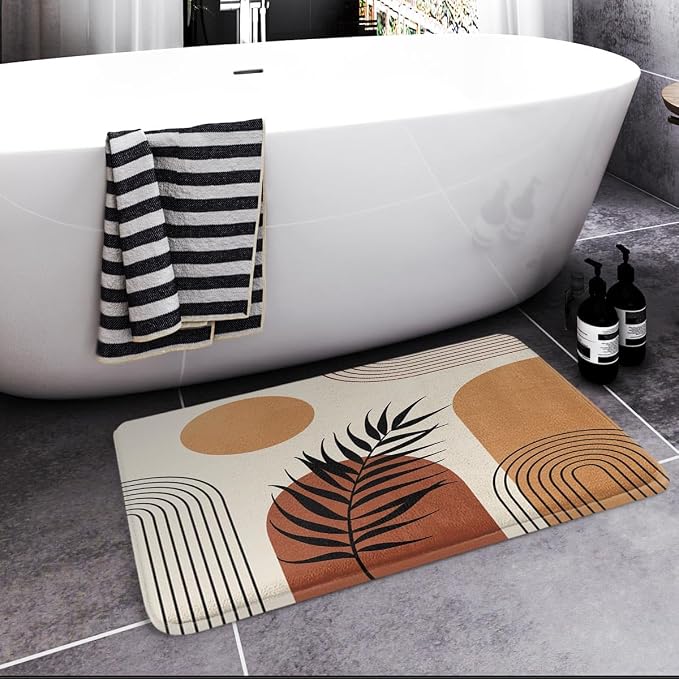 Britimes Boho Mid Century Bath Mat for Bathroom No Slip Geometric Abstract Washable Cover Floor Rug Carpets Floor Mat Bathroom Decorations 18x30 for Kitchen Bedroom