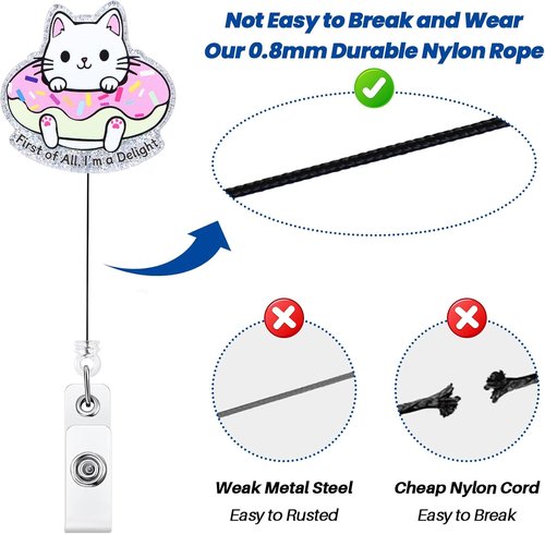 First of All | Cute Cat Retractable ID Badge Reel - Funny Work Badge Holder for Nurses & Teachers