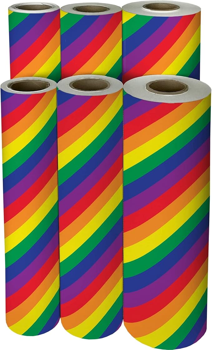 Jillson Roberts Bulk Gift Wrap, Everyday Gift Wrapping Supplies, Rainbow Stripe, 1/2 Ream 417 feet x 24 inches
