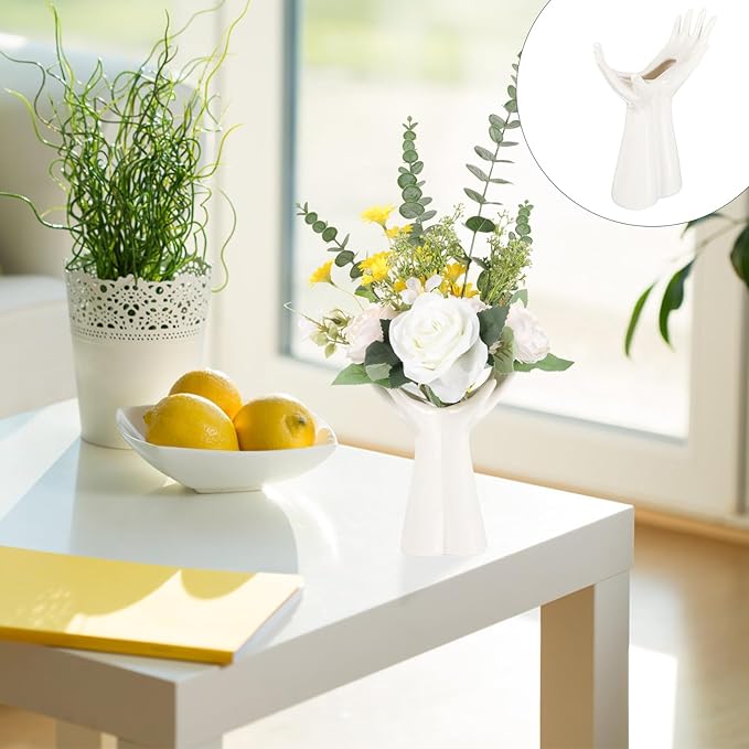 BESPORTBLE Creative Ceramic Hand Vase for Flowers Small Glazed Nordic Style Decorative Vase for Hydroponic Plants and Desktop Floral Arrangement Lightweight and Odorless Material for Home