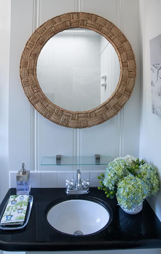 KOUBOO Round Rope Wall Mirror, Chequered, Beige/Natural