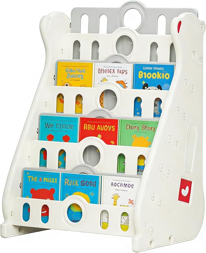 Kids Bookshelf for Toddlers, 7 Tier White Bookcase for Kids Bedroom/Nursery/Classroom, Corner Bookshelf Book Storage Organization Montessori Baby Book Storage Shelf (Grey-7-Tier Bookcase)