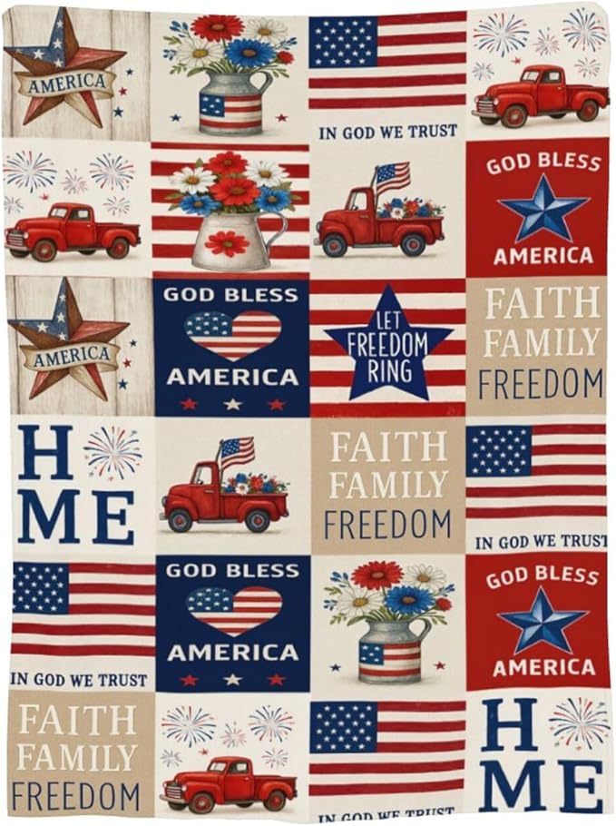 American Flag Blanket Patriotic Throw Blanket National Flag Soft Cozy Fleece Fuzzy Stuffed Plush Flannel Gifts for Girls Women Boys Kids Adults60 X80