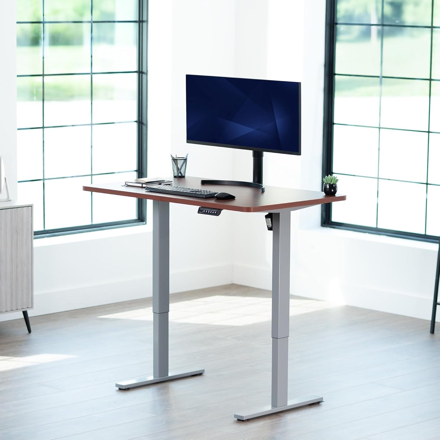VIVO Electric Standing Desk - Memory Height Adjustment, 48 x 30 in, Dark Walnut Top, Gray Frame