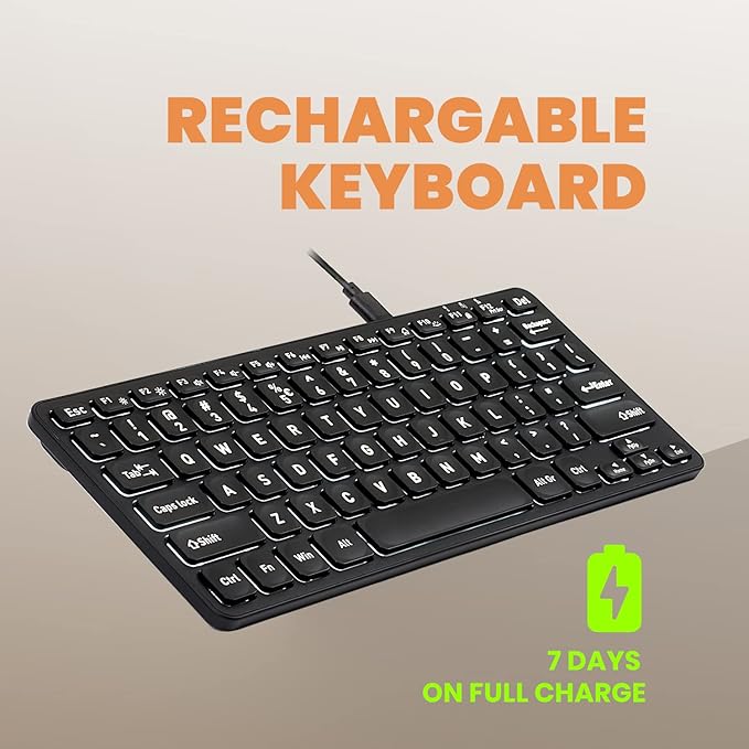 Perixx PERIBOARD-732B Wireless Backlit Mini Keyboard - X Type Scissor Keys - White Backlit - US English,Black,11950